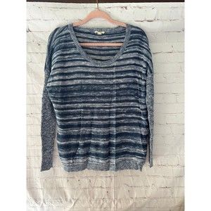 Eileen Fisher Linen Cotton Blend Slub Blurred Striped Dolman Pullover Sweater M